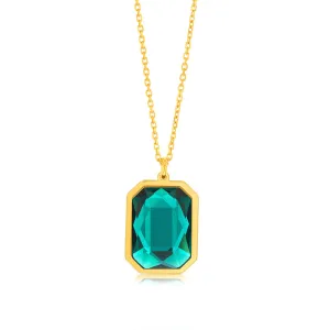 Sterling Silver Gold Plated Rectangle Emerald Green Crystal Pendant On Chain Shiels
