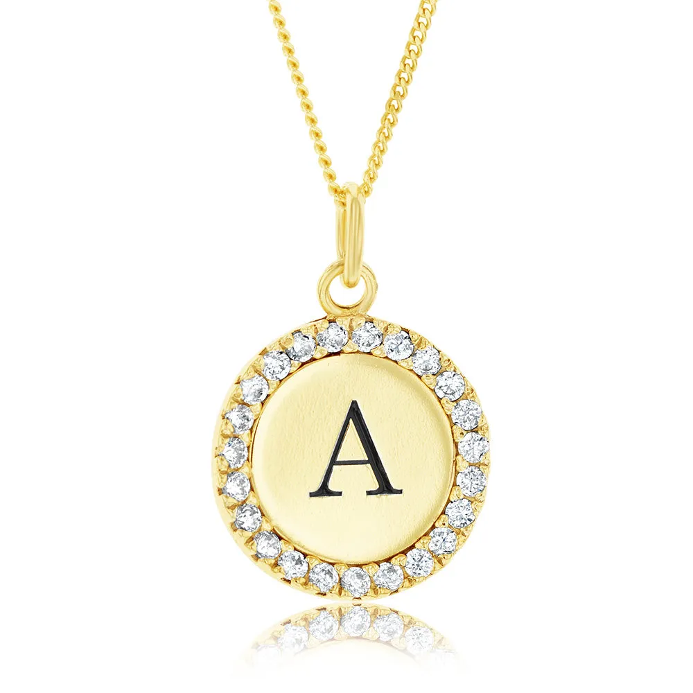 Sterling Silver Gold Plated Round Initial "A" Pendant On 45cm Chain Shiels