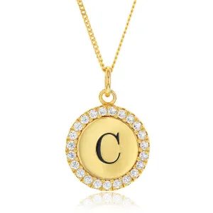 Sterling Silver Gold Plated Round Initial "C" Pendant On 45cm Chain Shiels