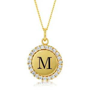 Sterling Silver Gold Plated Round Initial "M" Pendant On 45cm Chain Shiels