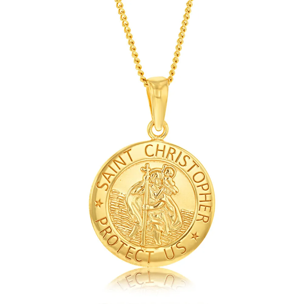 Sterling Silver Gold Plated St. Christopher Round Pendant Shiels