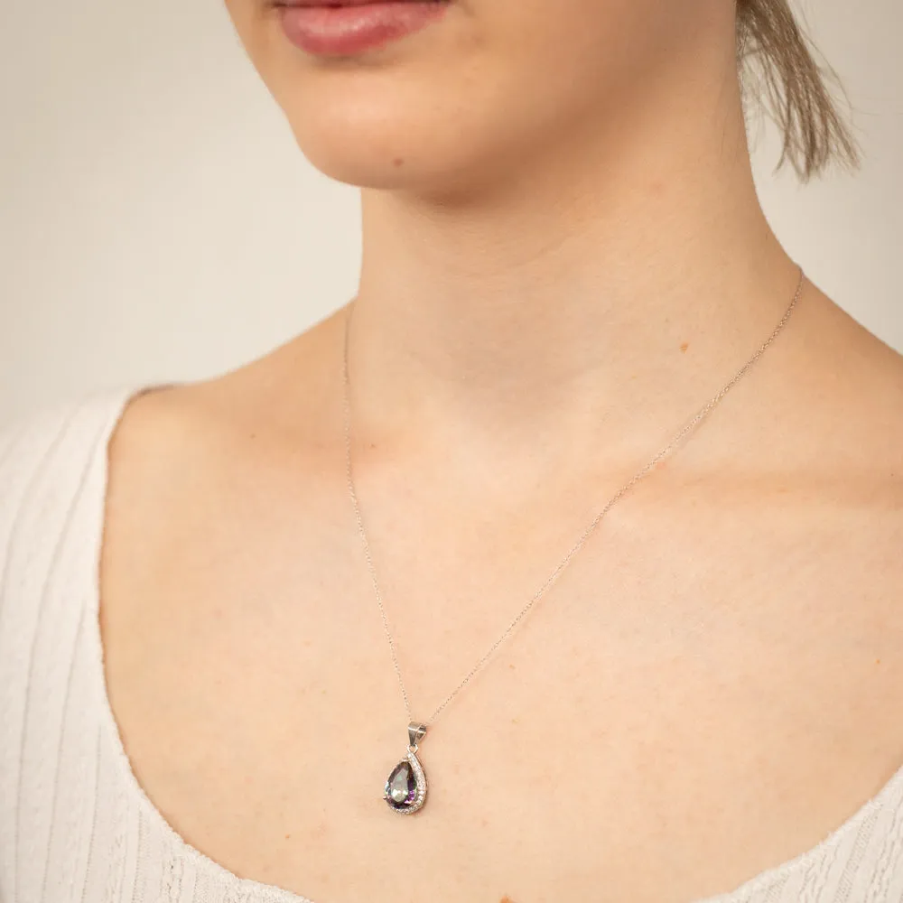 Sterling Silver Pear Mystic Quartz And Zirconia Pendant Shiels