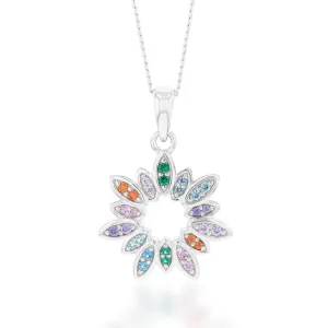 Sterling Silver Rainbow Multicolour Cubic Zirconia Flower Pendant Shiels