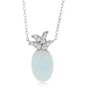 Sterling Silver Rhodium Plated Created White Opal Pendant With 45cm Chain Shiels
