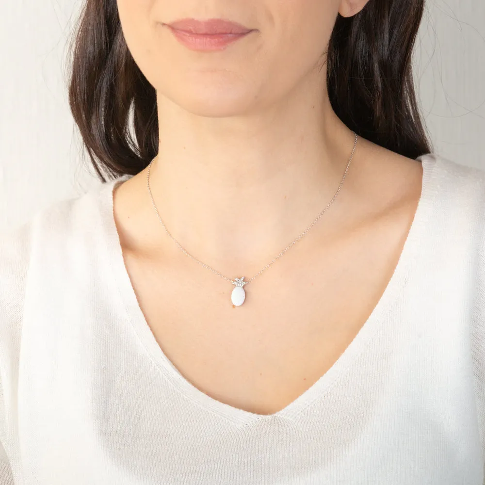 Sterling Silver Rhodium Plated Created White Opal Pendant With 45cm Chain Shiels