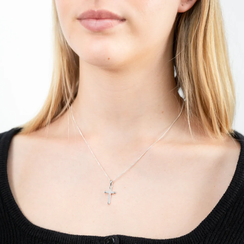 Sterling Silver Rhodium Plated Cubic Zirconia Cross Pendant Shiels