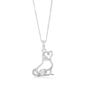 Sterling Silver Rhodium Plated Cubic Zirconia Dog Pendant Shiels