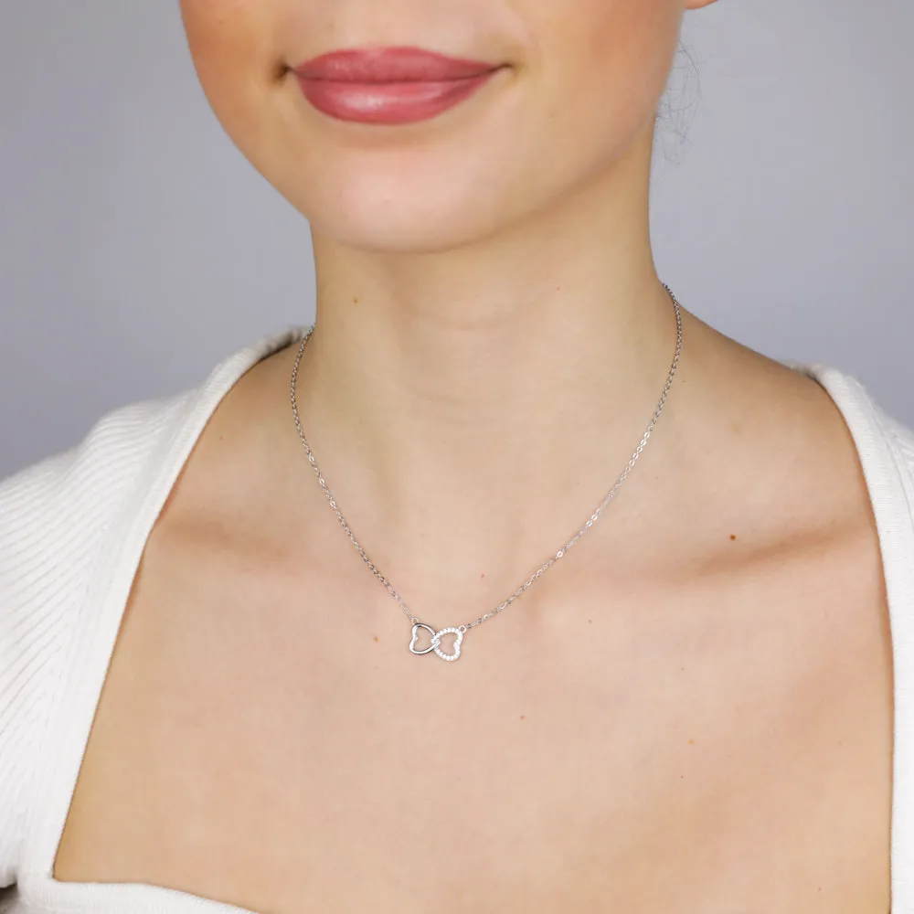 Sterling Silver Rhodium Plated Cubic Zirconia Interlocking Hearts Pendant On Chain Shiels