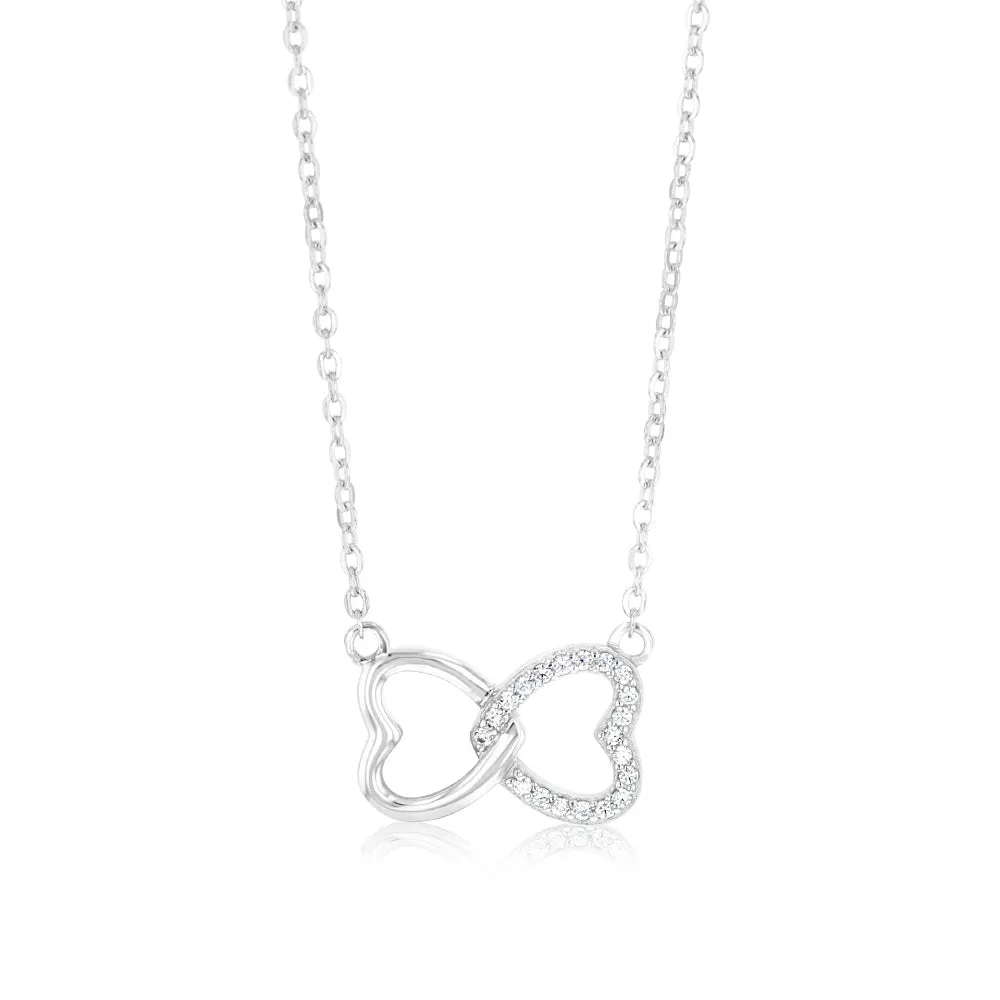 Sterling Silver Rhodium Plated Cubic Zirconia Interlocking Hearts Pendant On Chain Shiels