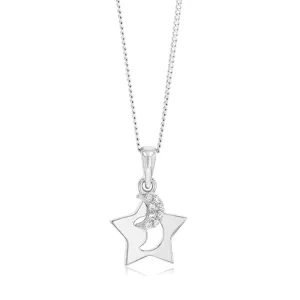 Sterling Silver Rhodium Plated Cubic Zirconia Moon And Star Pendant Shiels