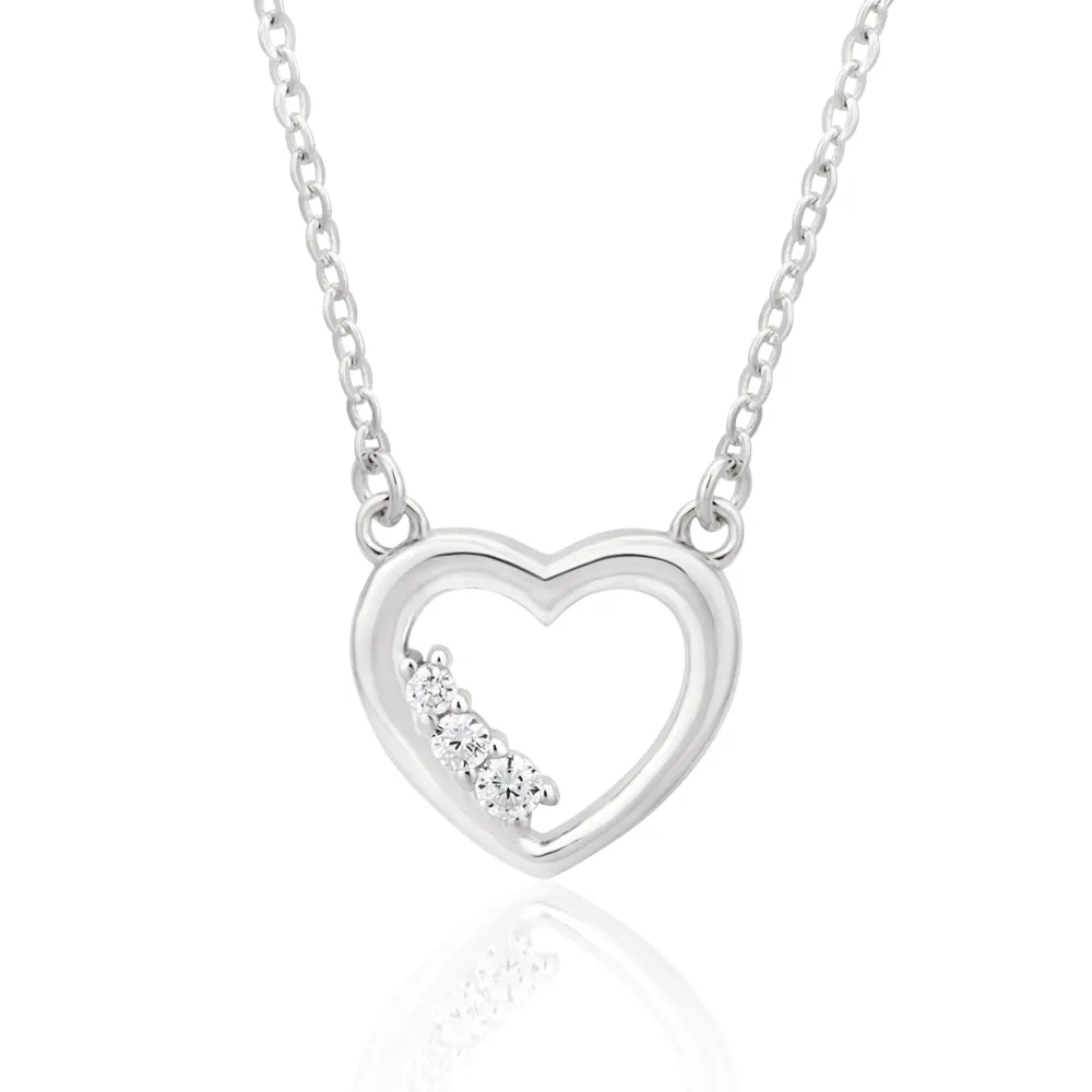 Sterling Silver Rhodium Plated Cubic Zirconia Open Heart Pendant With 42   3cm Chain Shiels