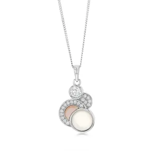 Sterling Silver Rhodium Plated Cubic Zirconia Pink Shell Pearl Moonstone Fancy Pendant Shiels