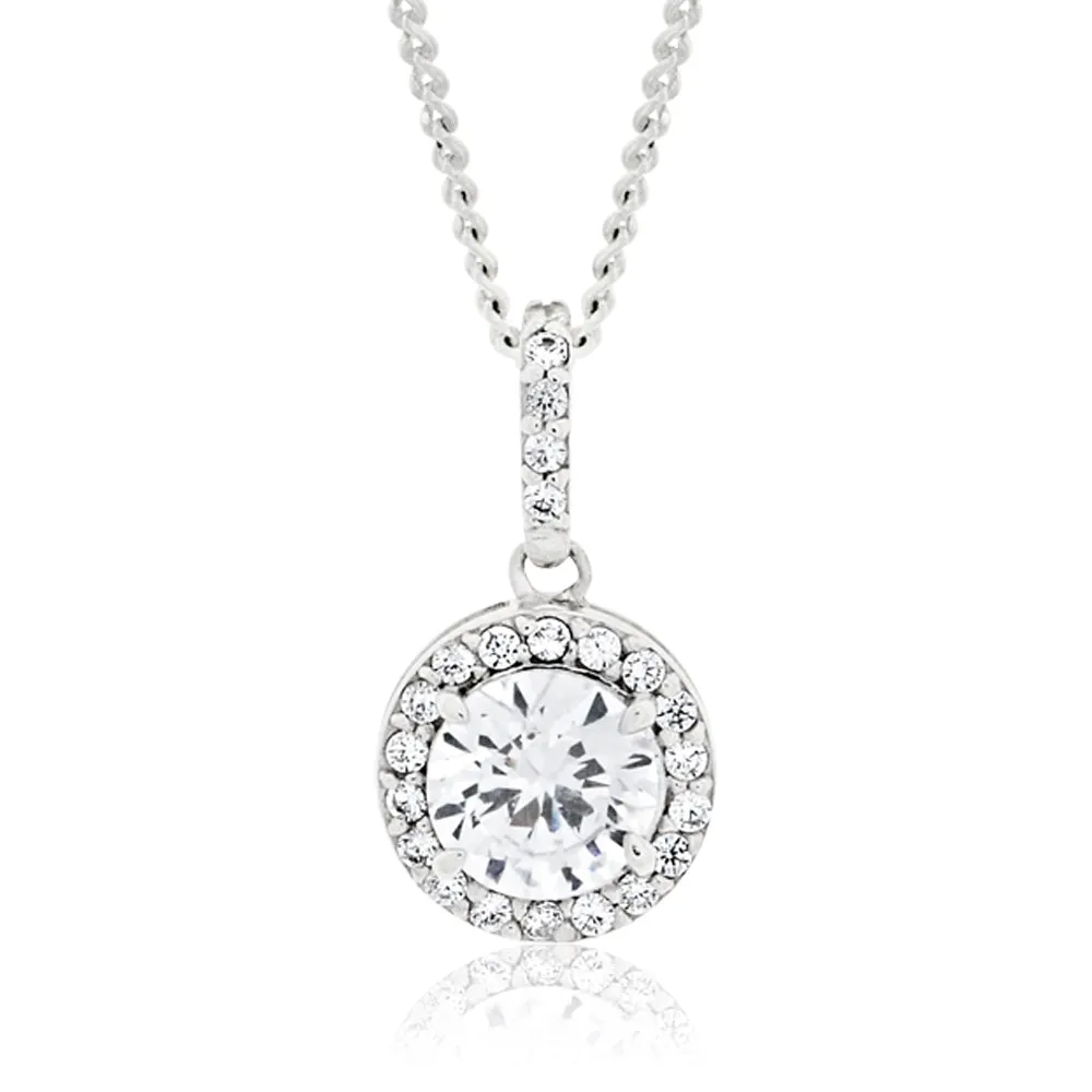 Sterling Silver Rhodium Plated Cubic Zirconia Round Pendant Shiels