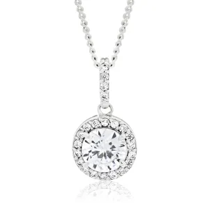 Sterling Silver Rhodium Plated Cubic Zirconia Round Pendant Shiels