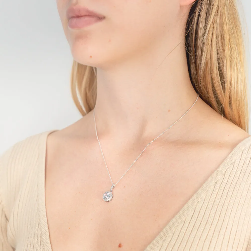 Sterling Silver Rhodium Plated Cubic Zirconia Round Pendant Shiels