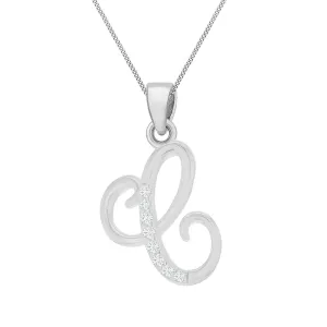 Sterling Silver Rhodium Plated Cubic Zirconia Script "C" Initial Pendant Shiels