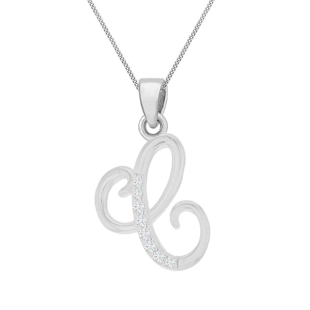 Sterling Silver Rhodium Plated Cubic Zirconia Script "C" Initial Pendant Shiels