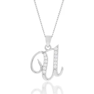Sterling Silver Rhodium Plated Cubic Zirconia Script "U " Initial Pendant Shiels