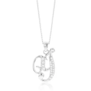 Sterling Silver Rhodium Plated Cubic Zirconia Script "Y " Initial Pendant Shiels