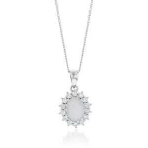 Sterling Silver Rhodium Plated Cubic Zirconia Synthetic Opal Round Pendant Shiels