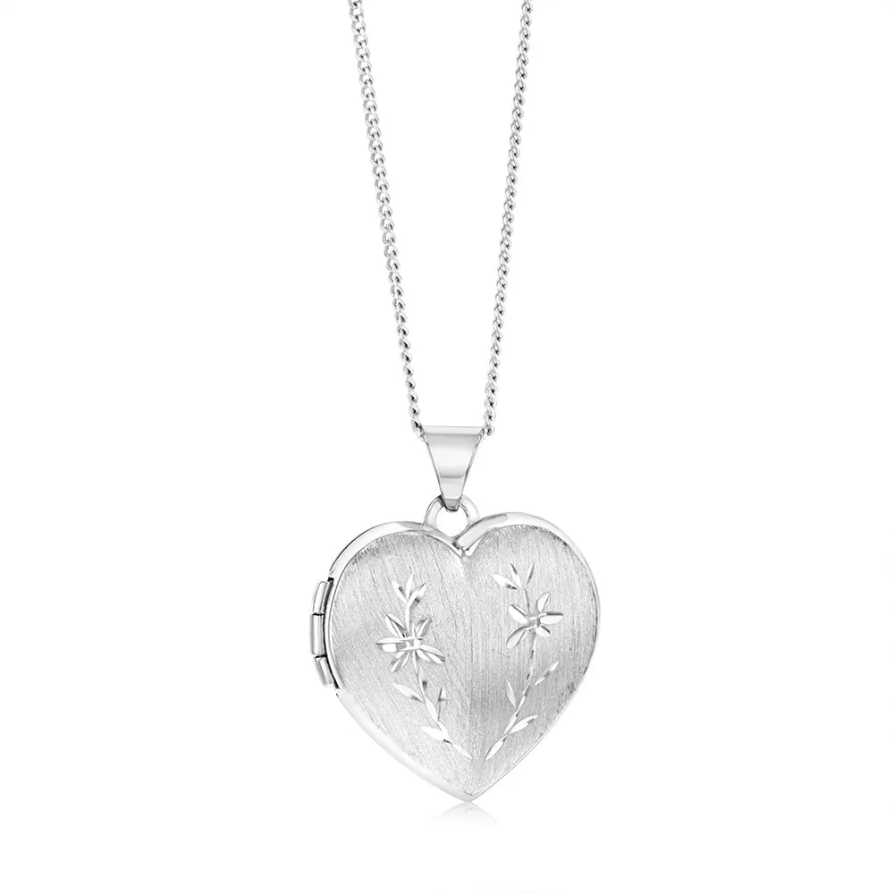 Sterling Silver Rhodium Plated Engraved Heart Locket Shiels