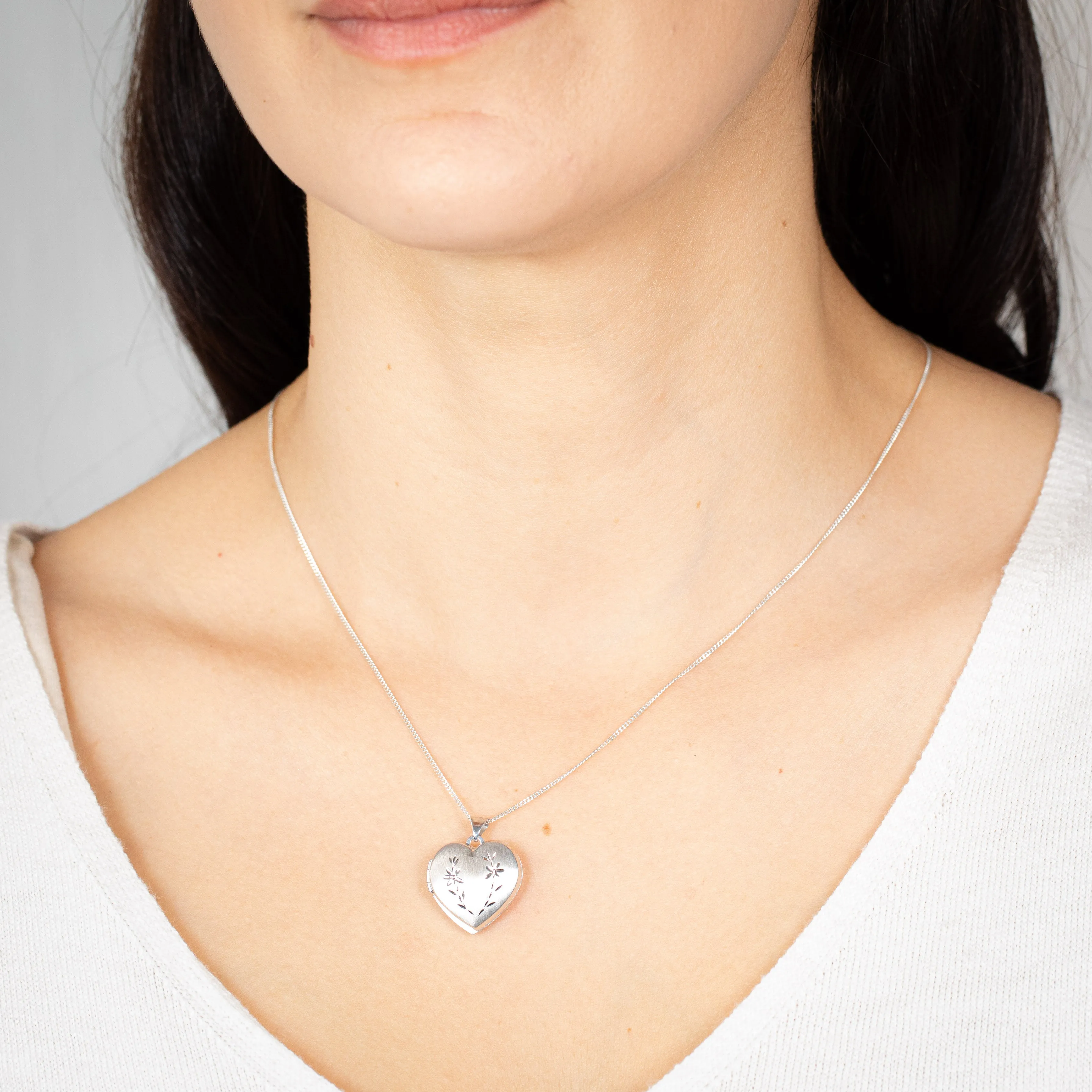 Sterling Silver Rhodium Plated Engraved Heart Locket Shiels