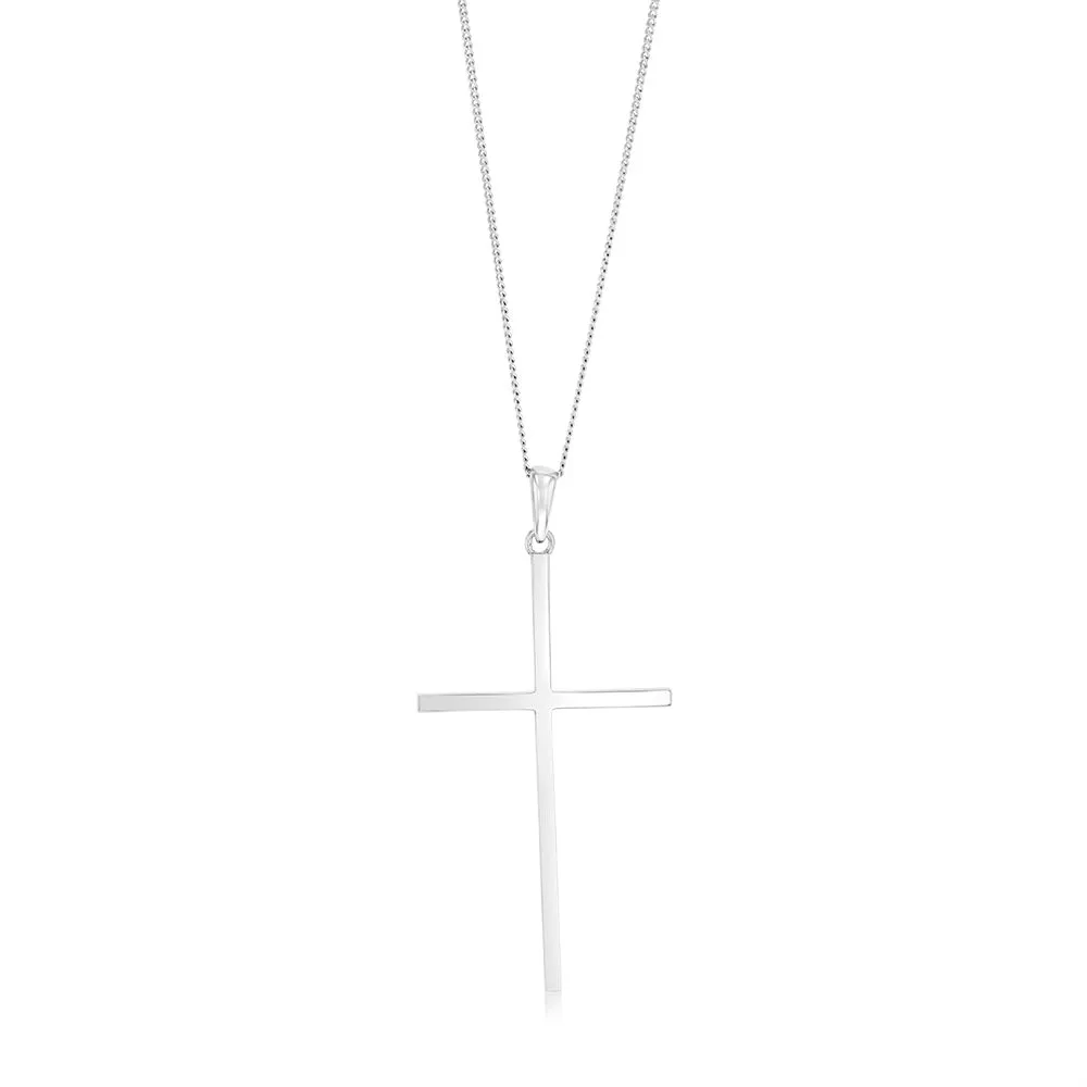 Sterling Silver Rhodium Plated Plain 45mm Cross Pendant Shiels
