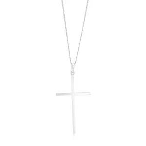 Sterling Silver Rhodium Plated Plain 45mm Cross Pendant Shiels