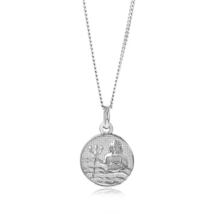 Sterling Silver Rhodium Plated Round Zodiac Aquarius Pendant Shiels
