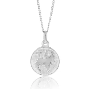 Sterling Silver Rhodium Plated Round Zodiac Areis Pendant Shiels