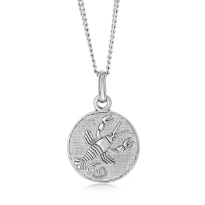 Sterling Silver Rhodium Plated Round Zodiac Cancer Pendant Shiels