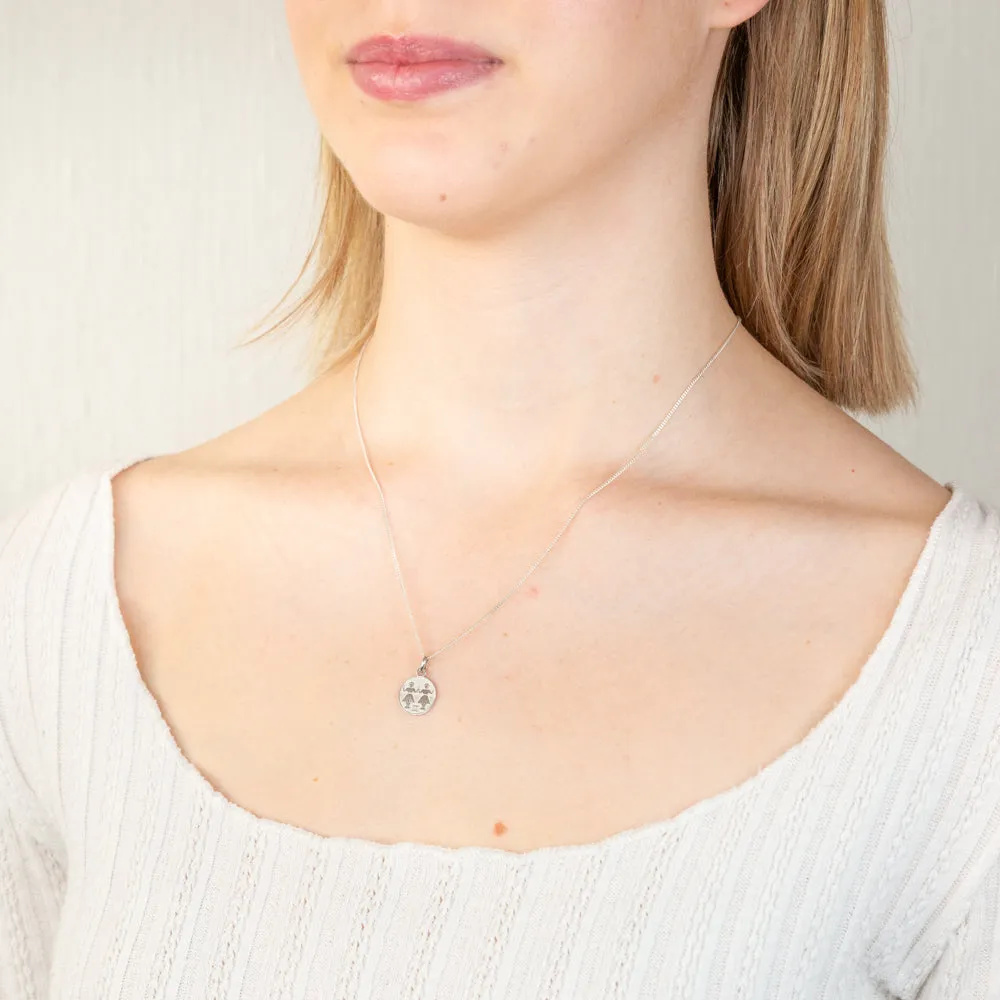 Sterling Silver Rhodium Plated Round Zodiac Gemini Pendant Shiels