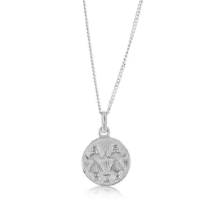 Sterling Silver Rhodium Plated Round Zodiac Gemini Pendant Shiels