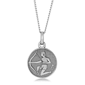 Sterling Silver Rhodium Plated Round Zodiac Sagitarius Pendant Shiels