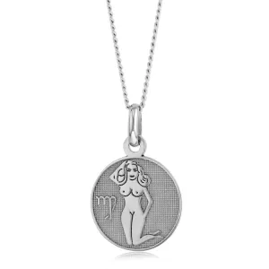 Sterling Silver Rhodium Plated Round Zodiac Virgo Pendant Shiels