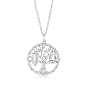 Sterling Silver Rhodium Plated Tree Of Life Cubic Zirconia Pendant With 45cm Chain Shiels