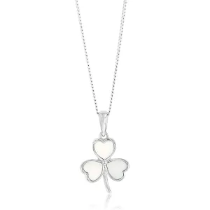 Sterling Silver Rhodium Plated White Shell Pearl Three Leaf Clover Pendant Shiels