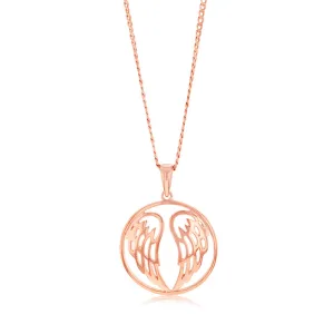 Sterling Silver Rose Gold Plated Angel Wings Round Pendant Shiels