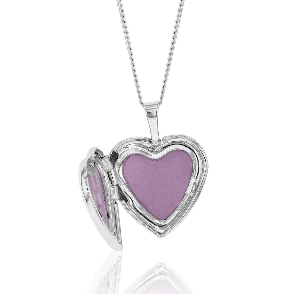 Sterling Silver Tree of Life 16mm x 21mm Heart Locket Rhodium Plated Shiels