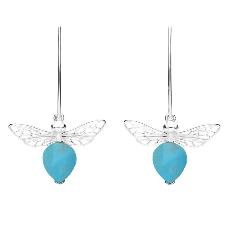 Sterling Silver Turquoise Bee Small Hook Earrings