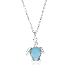 Sterling Silver Turtles Blue Opal Glass Pedant With 45cm Chain Shiels