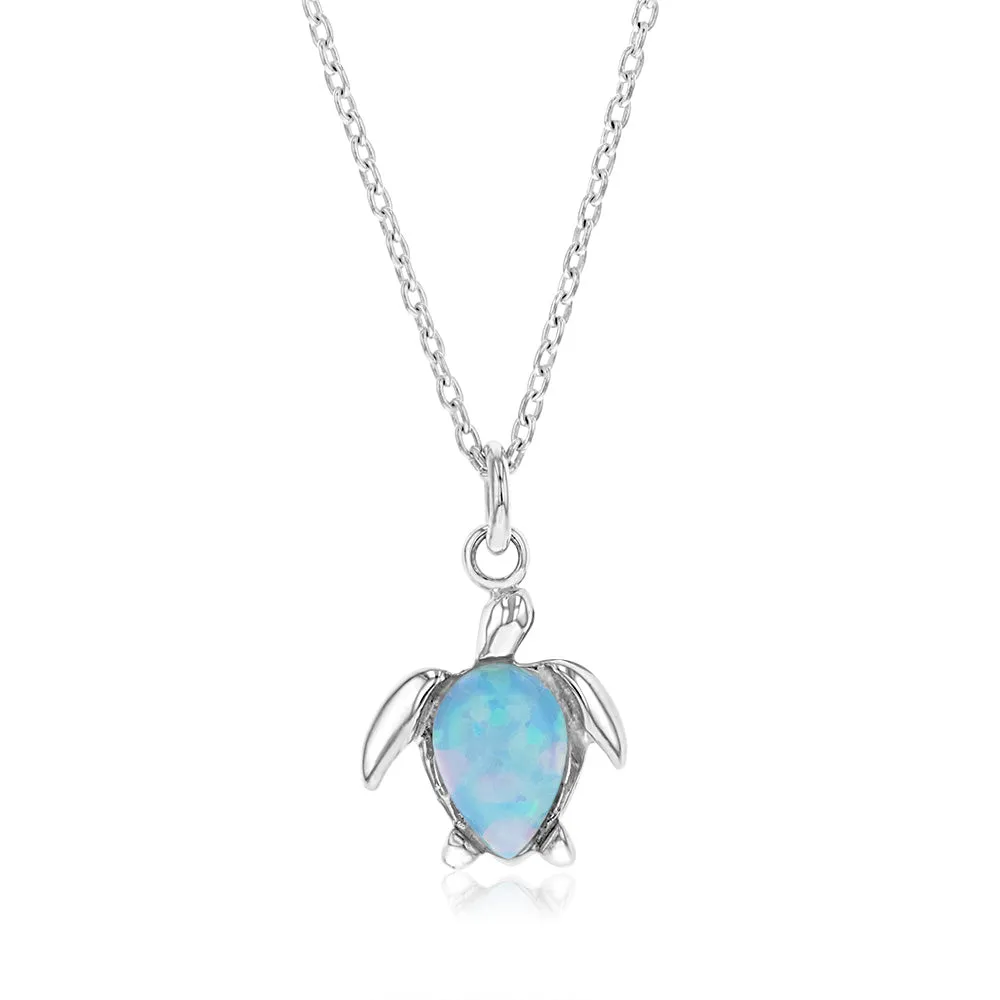 Sterling Silver Turtles Blue Opal Glass Pedant With 45cm Chain Shiels