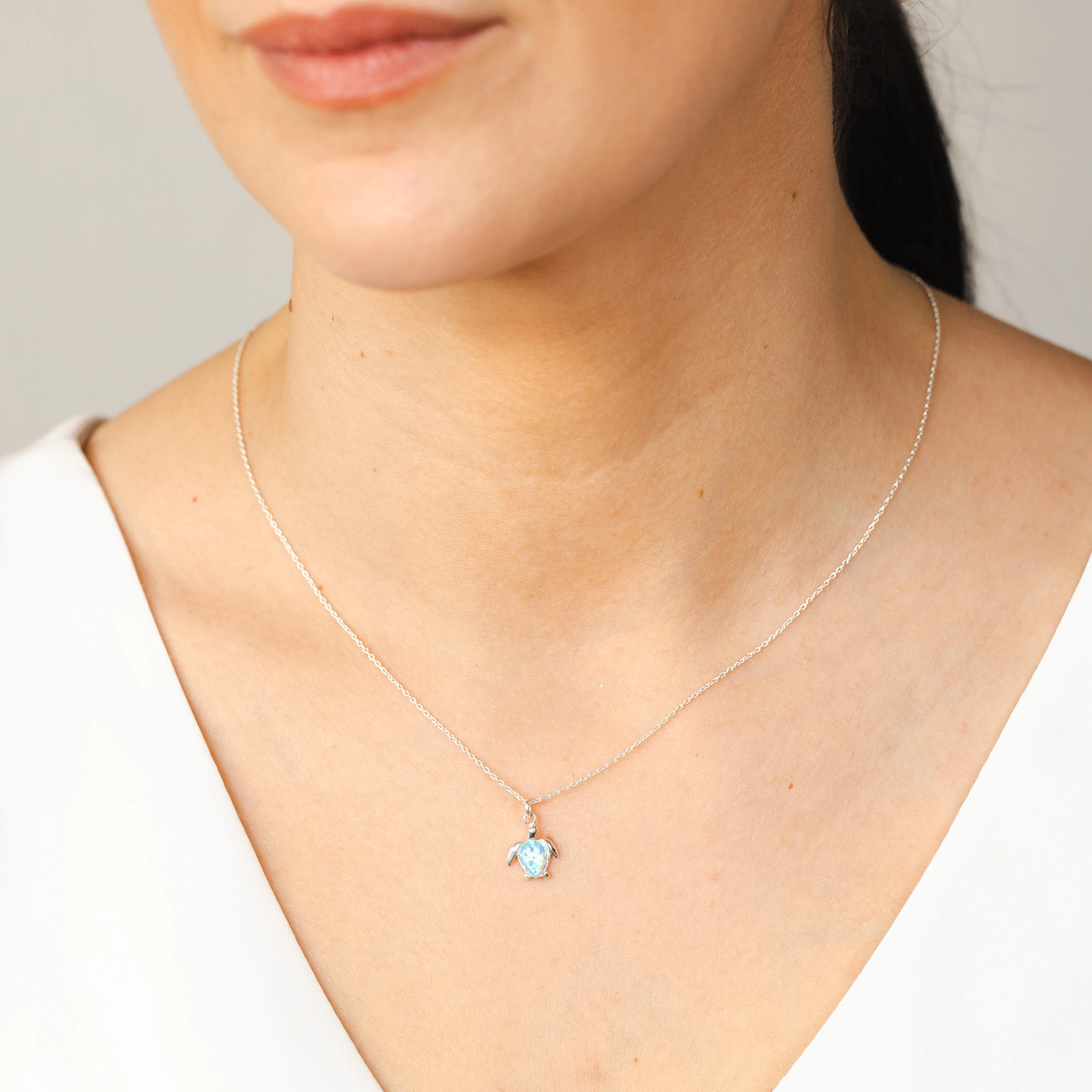 Sterling Silver Turtles Blue Opal Glass Pedant With 45cm Chain Shiels