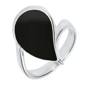 Sterling Silver Whitby Jet Pear Twist Ring