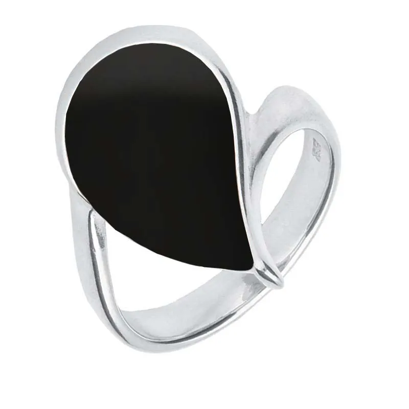 Sterling Silver Whitby Jet Pear Twist Ring