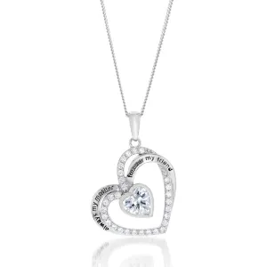Sterling Silver White Cubic Zirconia And Inscription On Double Heart Pendant Shiels