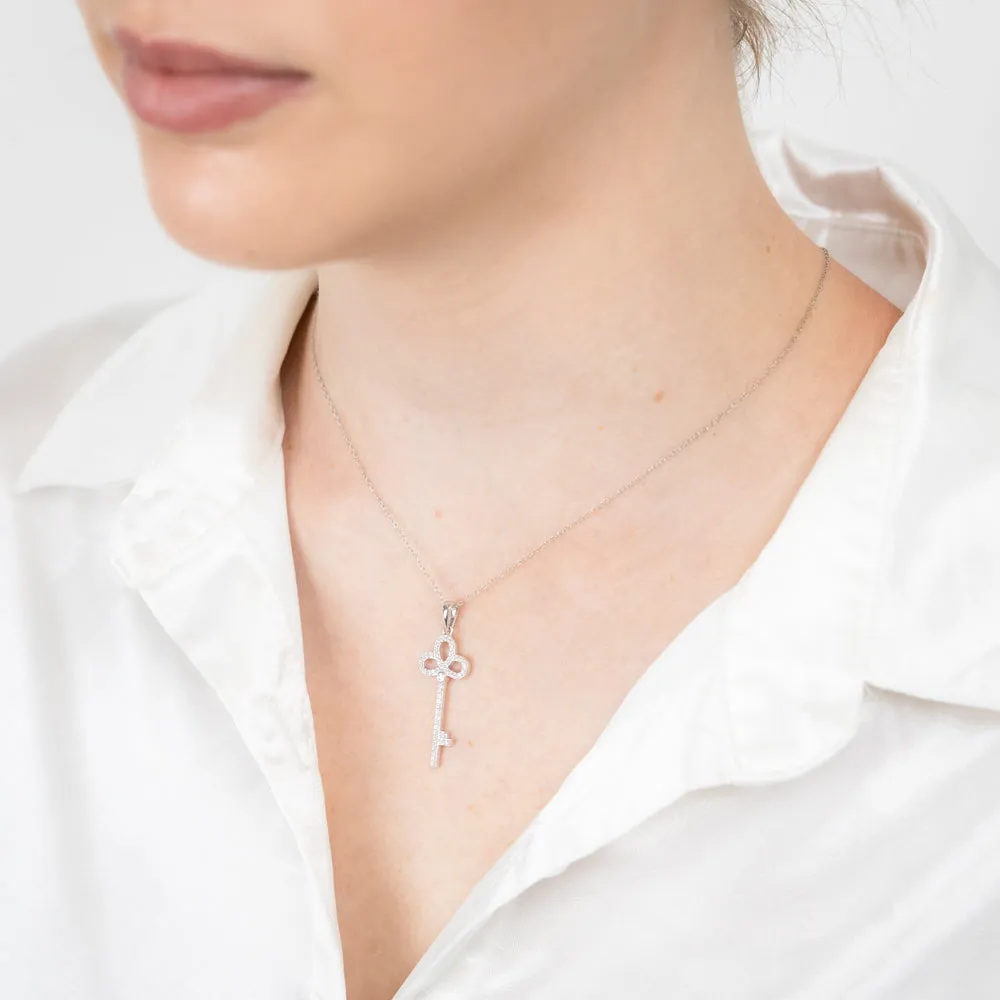 Sterling Silver White Cubic Zirconia Key Pendant Shiels