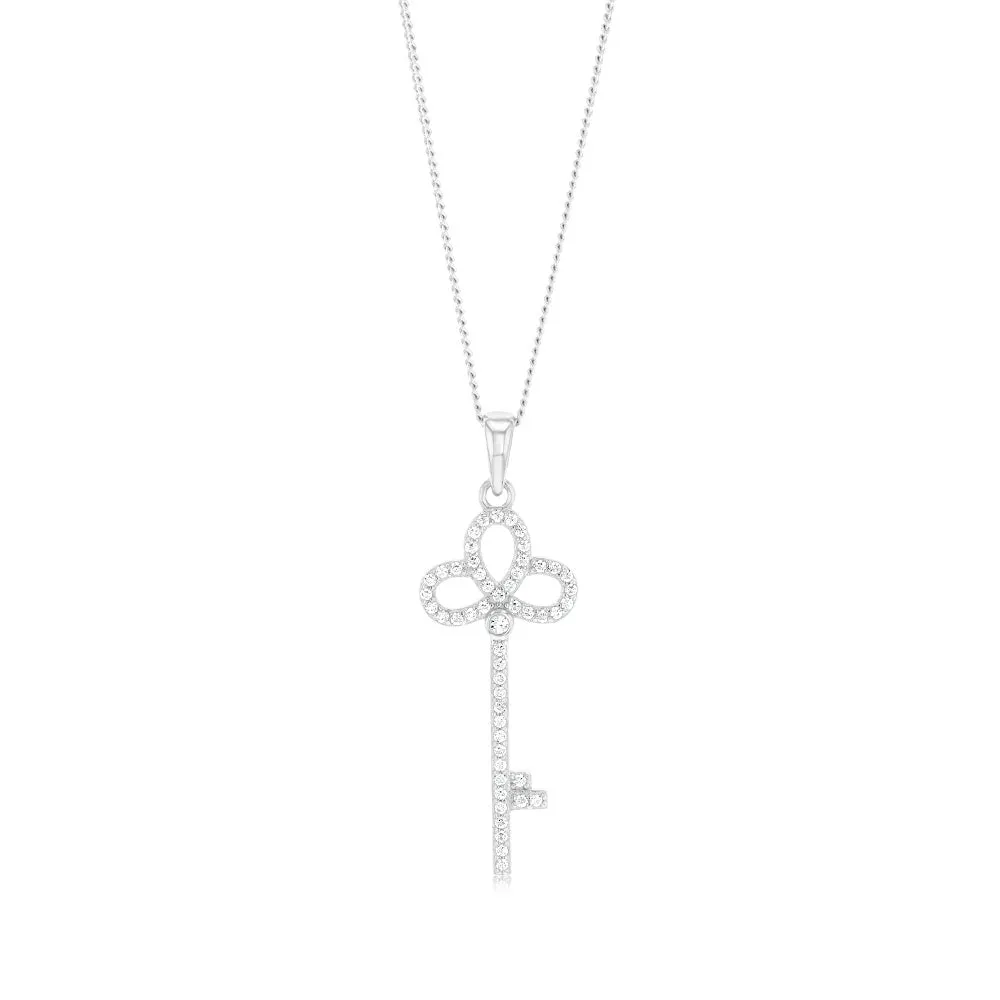 Sterling Silver White Cubic Zirconia Key Pendant Shiels