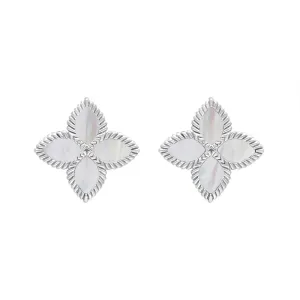 Sterling Silver White Mother of Pearl Eden Marquise Flower Stud Earrings