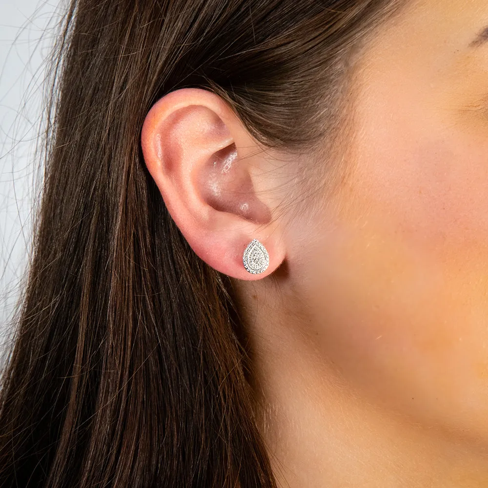 Sterling Silver With 2 Diamond Pear Shape Earing Stud Shiels